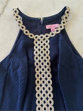 Lilly Pulitzer Sasha Shift Navy Gold Dress - Size 00